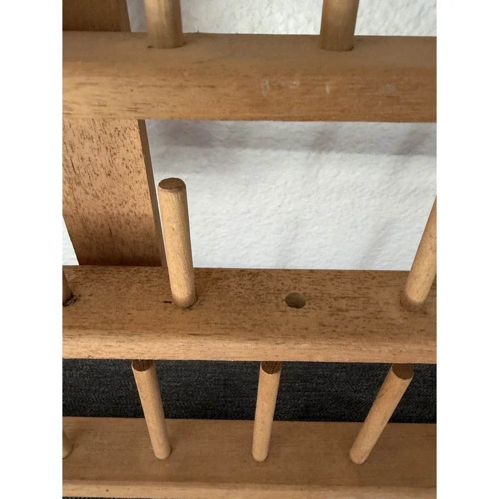 Johnny Buttons Spool Wood Thread Holder Hanging Rack Missing/Broken Spindles